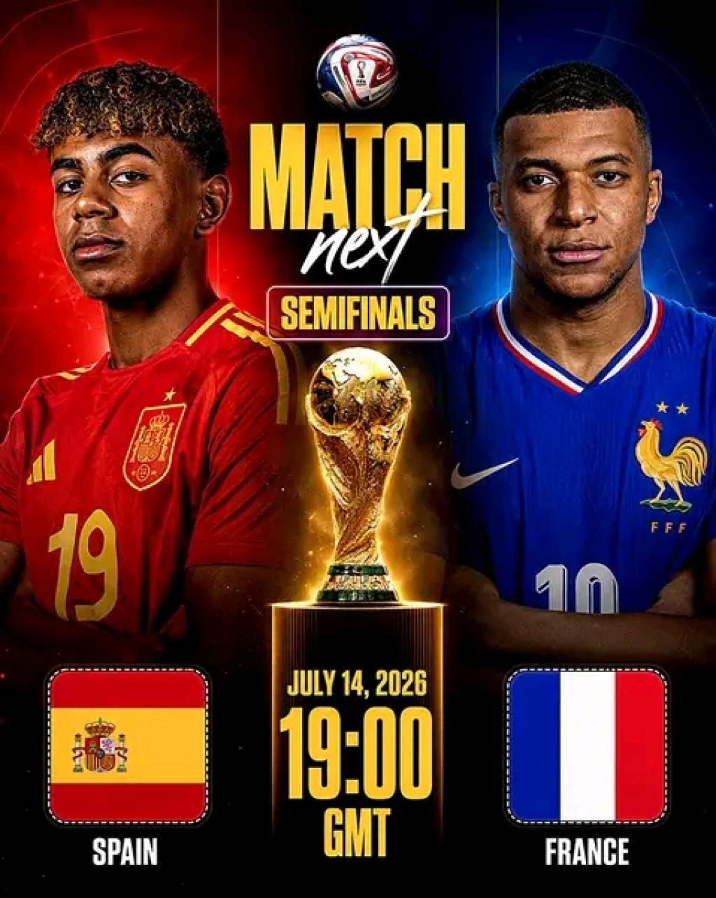 France and Spain battle for a place in the grand finale of the 2026 FIFA World Cup Tuesday