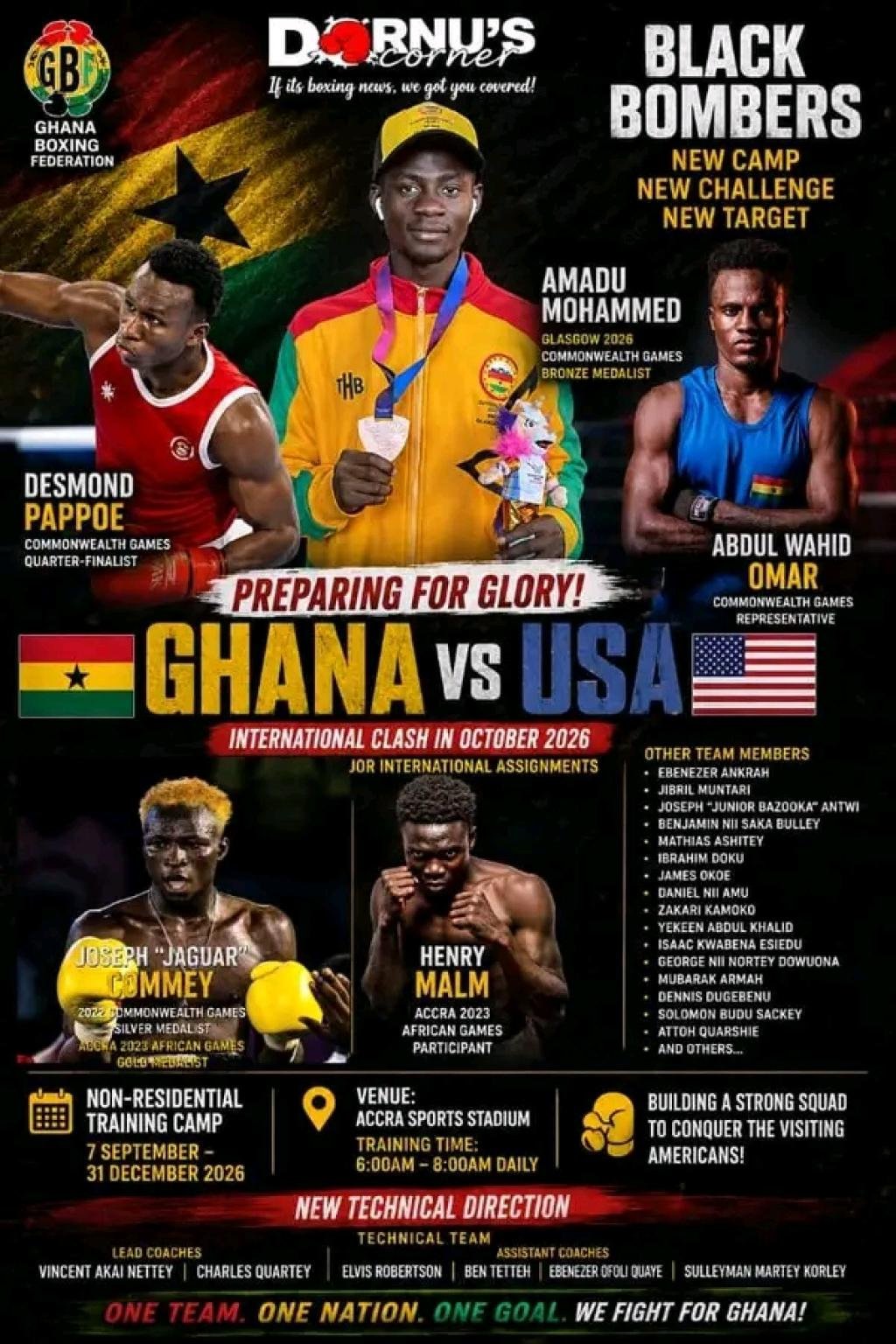 Boxing: Newly formed Black Bombers team to start non-residential camping in Accra on Monday