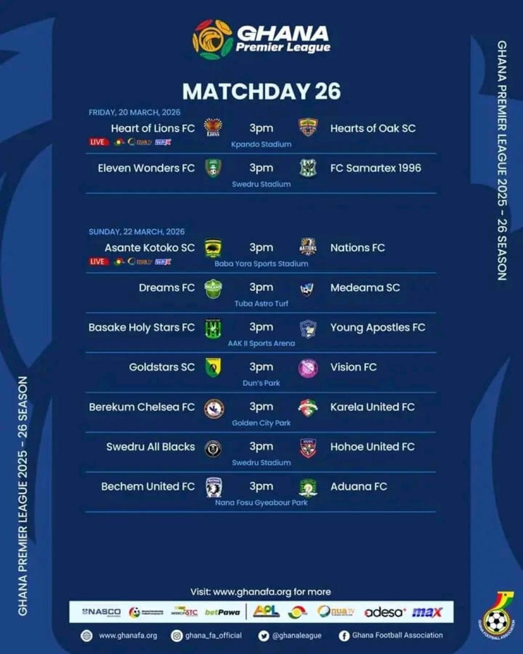 GPL thrills this weekend as Asante Kotoko plays Nations FC in Kumasi with Hearts of Oak away to Heart of Lions