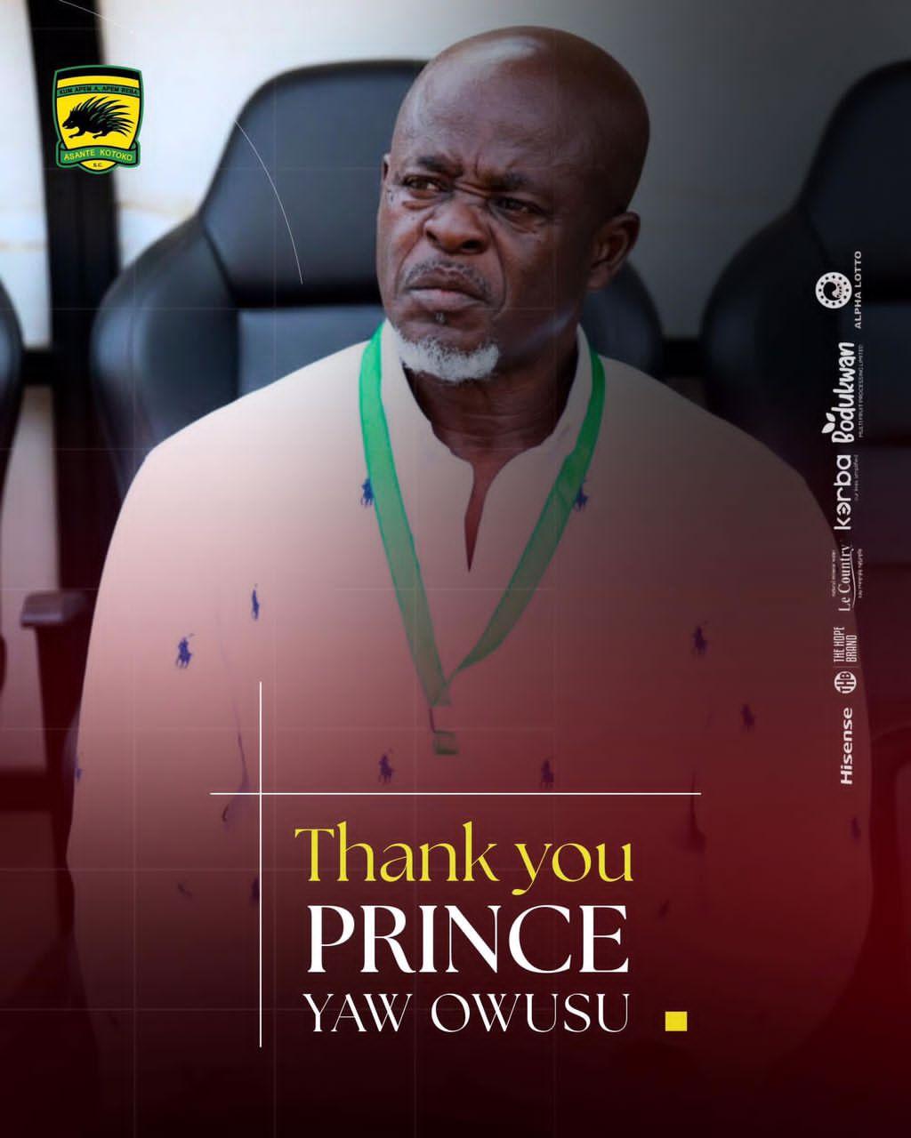 Asante Kotoko part ways with interim head coach Prince Yaw Owusu