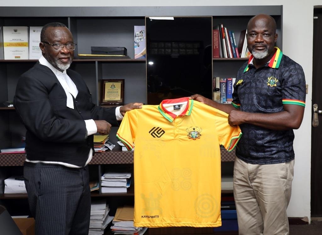Ghana's Chief Justice, Paul Baffoe Bonnie receives Kaysports branded Ghana jerseys from CEO Kwame Owusu-Ameyaw
